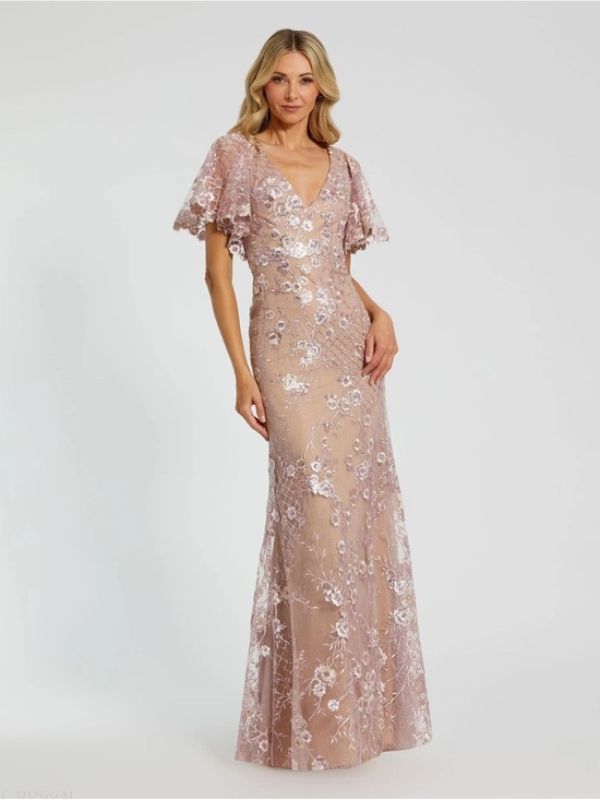 Mac Duggal Dresses & Skirts - Mac Duggal Pink Embellished Lace V Neck Butterfly Sleeve Gown